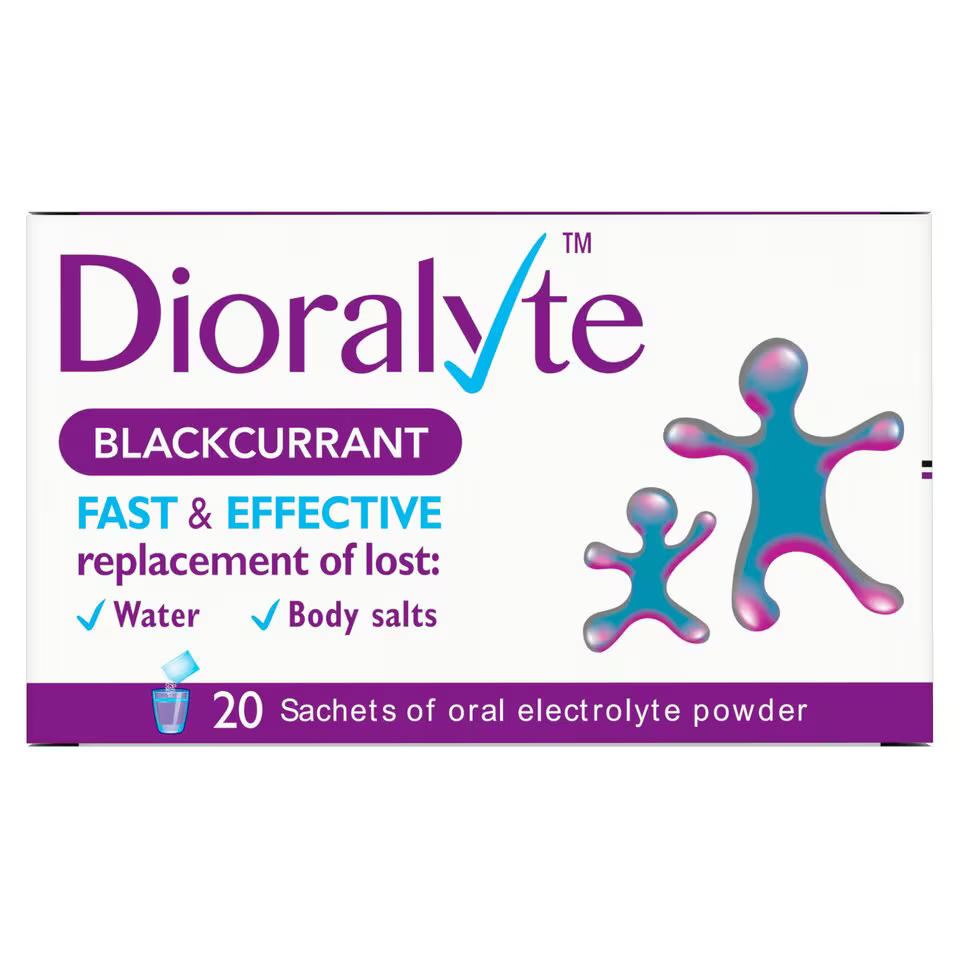 Buy Dioralyte Blackcurrent Oral Electrolyte Powders 20 Sachets UK Next Day Delivery solution